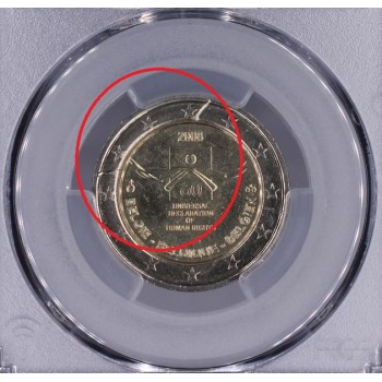 Belgium 2008 Human Rights Mint Error graded PCGS MS64