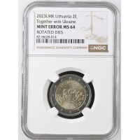 Lithuania 2023 Together with Ukraine Mint Error Graded NGC MS64